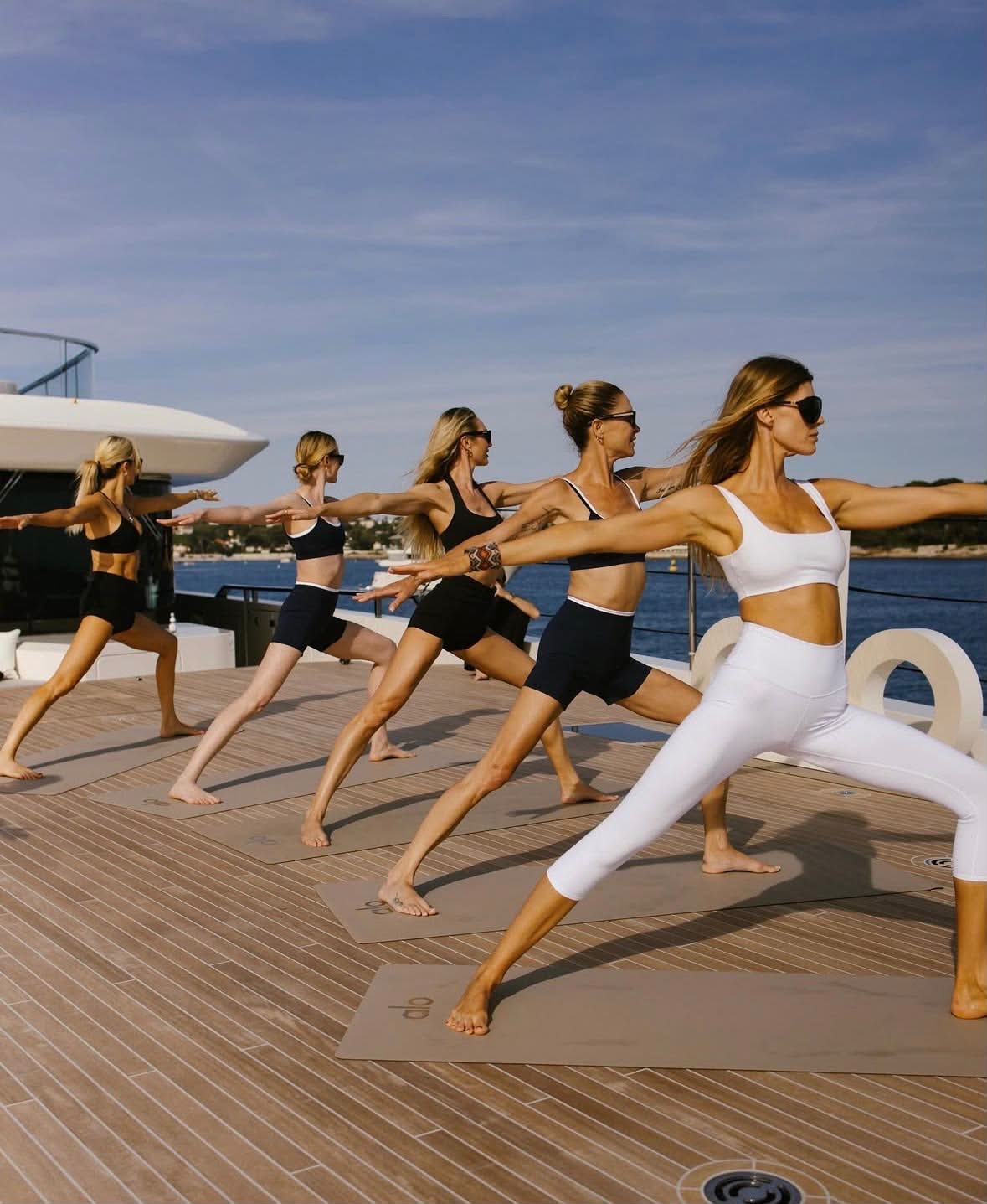Warrior flow on the deck of a yacht