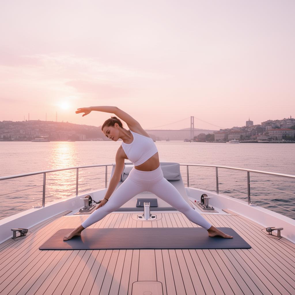 Pilates pose on yacht deck